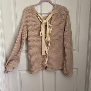 Chic Beige Cardigan with Ribbon Lace Up Back
